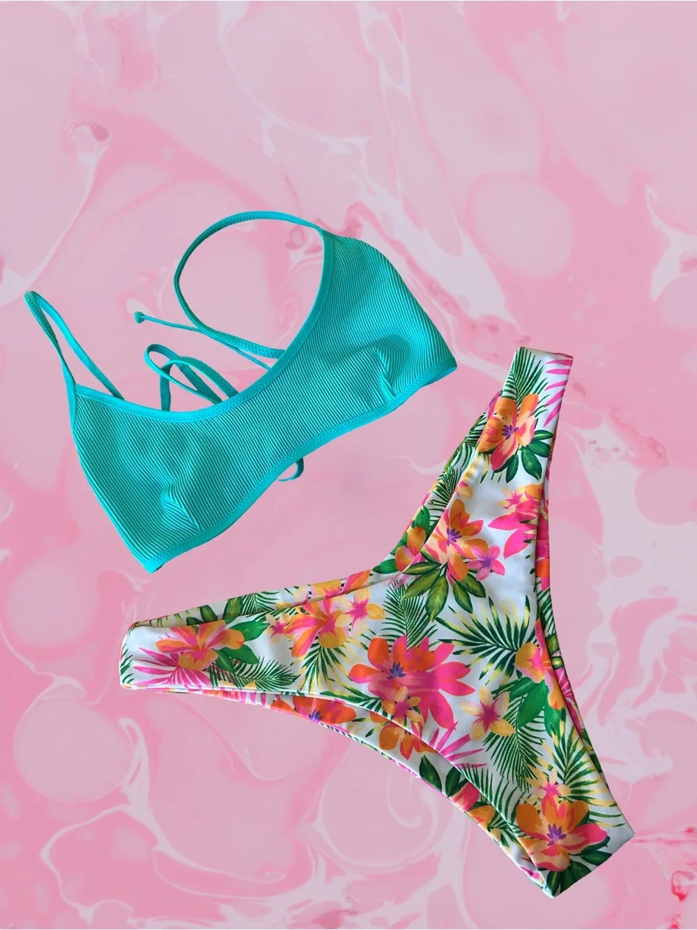 Kulani Kinis Ribbed Bikini Set | Aqua Floral | Size Small | Australian Swimwear